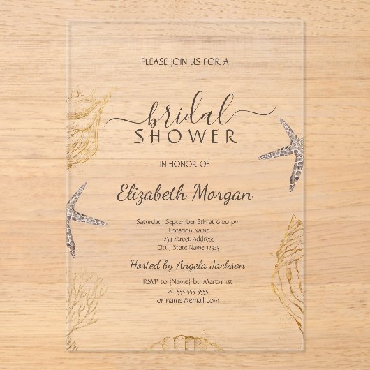 Activiteiten in de omgeving van Beach Seashells Ze Acryl Uitnodigingen (Voorkant)