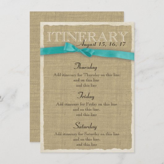 Activiteiten in de omgeving van Burlap Itinerary A Informatiekaartje (Voorkant / Achterkant)