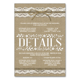 Activiteiten in de omgeving van Burlap Lace Weddin Kaart