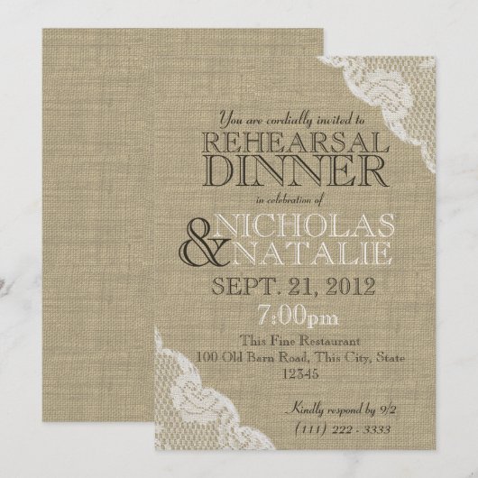 Activiteiten in de omgeving van Burlap Look Rehear Kaart (Voorkant / Achterkant)