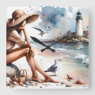 Activiteiten in de omgeving van Coastal Beach Girl Vierkante Klok