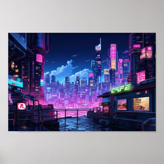 Activiteiten in de omgeving van Cyberpunk City Nig Poster (Voorkant)