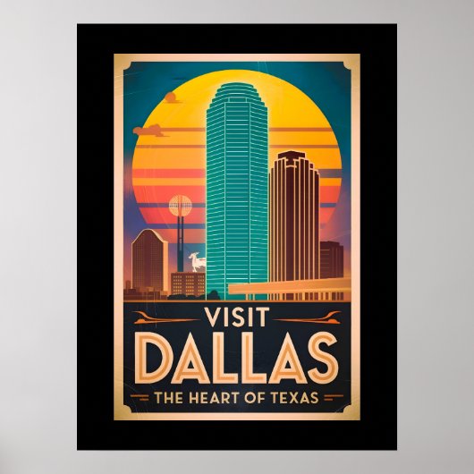 Activiteiten in de omgeving van Dallas - Retro Sky Poster (Voorkant)
