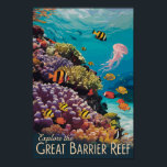 Activiteiten in de omgeving van Great Barrier Reef Poster<br><div class="desc">Great Barrier Reef in een vectorkunststijl. Het Great Barrier Reef is het grootste koraalrif ter wereld,  bestaande uit meer dan 2900 individuele riffen en 900 eilanden.</div>