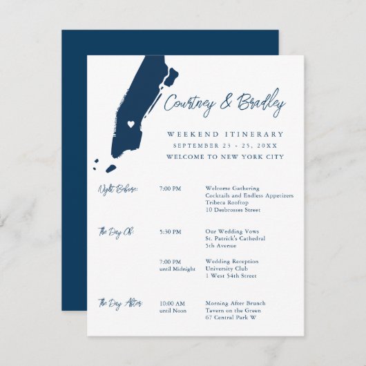 Activiteiten in de omgeving van Manhattan New York Informatiekaartje (Voorkant / Achterkant)