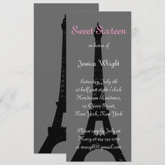 Activiteiten in de omgeving van Paris Sweet Sixtee Kaart (Voorkant / Achterkant)