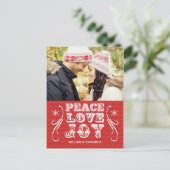 Activiteiten in de omgeving van Peace Love Joy Red Feestdagenkaart (Staand voorkant)