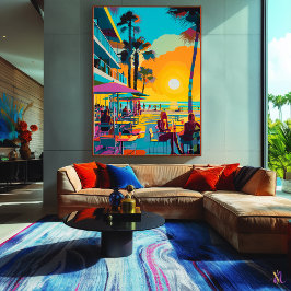 Activiteiten in de omgeving van pop Art Beachfront Canvas Afdruk