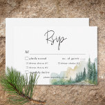 Activiteiten in de omgeving van Rustic Mountain La RSVP Kaartje<br><div class="desc">Ontsnap naar een serene bergretraite met je trouwkaart met opties voor het diner. Dit prachtige ontwerp toont een adembenemend waterverf schilderij van een majestueuze berg, de hellingen gedrapeerd in weelderige pijnbomen, die hun schoonheid weerspiegelen in het kristalheldere water hieronder. De gedempte natuurlijke tonen van tan, greens, blauwgroen blues en grijstinten...</div>