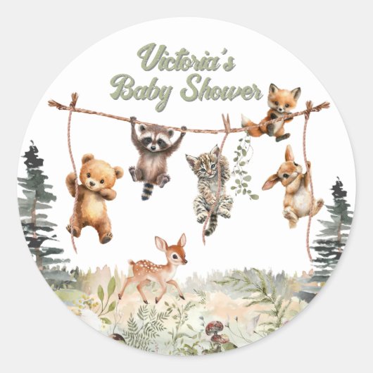 Activiteiten in de omgeving van Woodland Animals C Ronde Sticker (Voorkant)