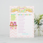 Activiteitenblad Owl Twin Girls "Baby shower Games (Staand voorkant)