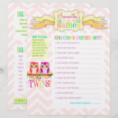 Activiteitenblad Owl Twin Girls "Baby shower Games (Voorkant / Achterkant)