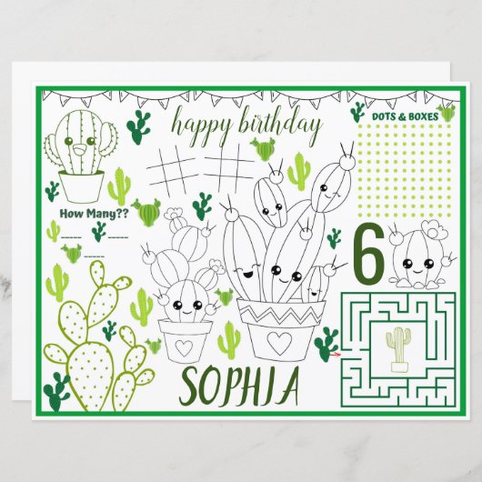 Activiteitenblad van Cactus, Cactus placemats (Voorkant / Achterkant)