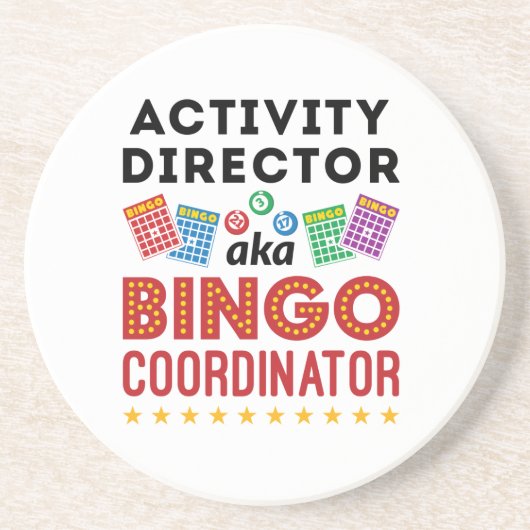 Activiteitendirecteur ook bekend als Bingo Coordin Zandsteen Onderzetter (Voorkant)