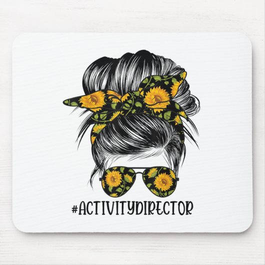Activity Director Messy Hair Woman Bun Sunflower H Muismat (Voorkant)