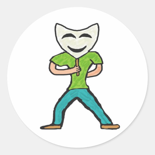 Actor die met masker werkt ronde sticker (Voorkant)