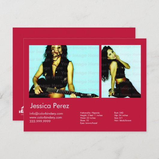 Actor en model 2 — Shot Red Headshot Comp Briefkaart (Voorkant / Achterkant)