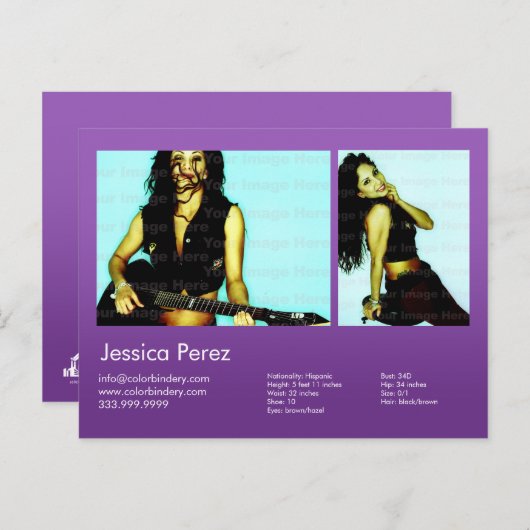 Actor en model 2 Shot Violet Headshot Comp Briefkaart (Voorkant / Achterkant)