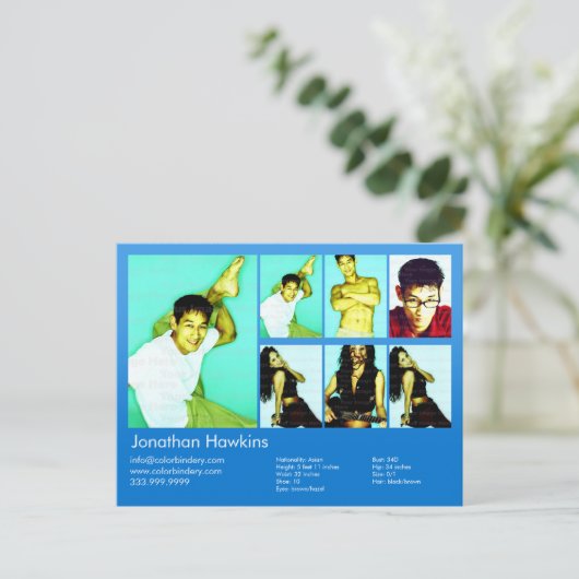 Actor en model blauwe headshot Comp Briefkaart (Staand voorkant)