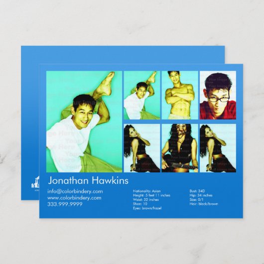 Actor en model blauwe headshot Comp Briefkaart (Voorkant / Achterkant)