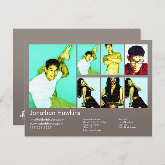 Actor en model — grijze hoofdfoto Comp Briefkaart (Voorkant / Achterkant)