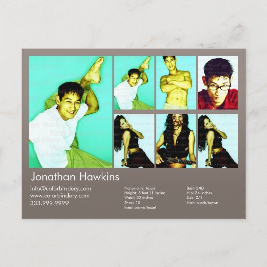 Actor en model — grijze hoofdfoto Comp Briefkaart (Voorkant)