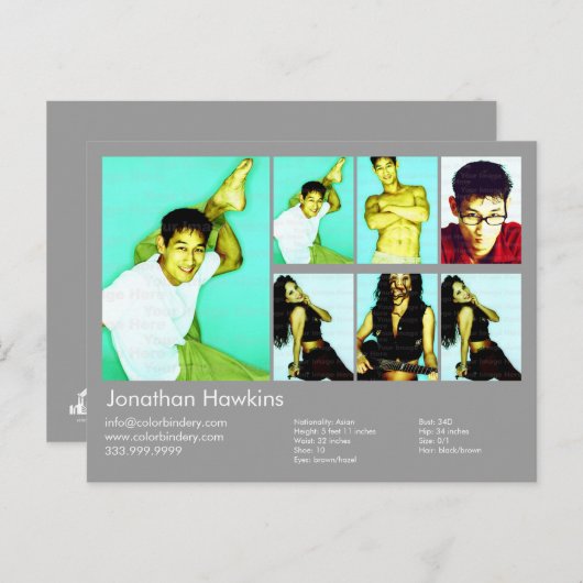 Actor en model lichte grijze headshot Comp Briefkaart (Voorkant / Achterkant)