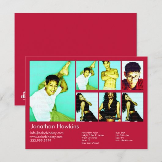 Actor en model rode kopfoto Comp Briefkaart (Voorkant / Achterkant)