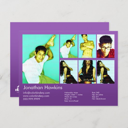 Actor en model Violet Headshot Comp Briefkaart (Voorkant / Achterkant)