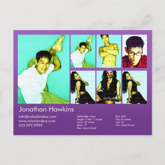 Actor en model Violet Headshot Comp Briefkaart (Voorkant)