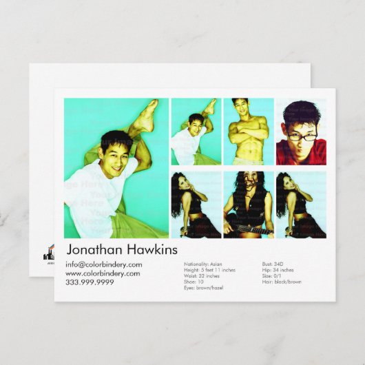 Actor en model — witte hoofdfoto Comp Briefkaart (Voorkant / Achterkant)