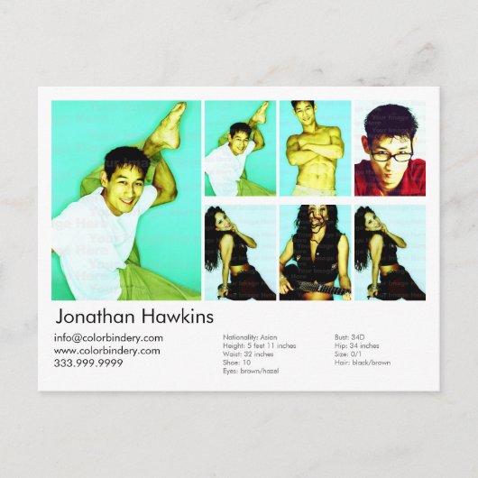 Actor en model — witte hoofdfoto Comp Briefkaart (Voorkant)