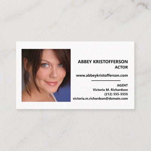 Actor Headshot Agent Informatie Horizontaal Visitekaartje (Voorkant)