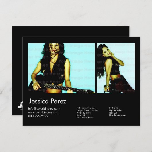 Actor/model 2 — zwarte hoofdfotokaart briefkaart (Voorkant / Achterkant)