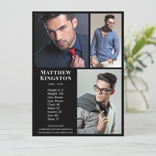 Actor Model 3 Photo Pro Comp Kaart Sjabloon Zwart (Staand voorkant)