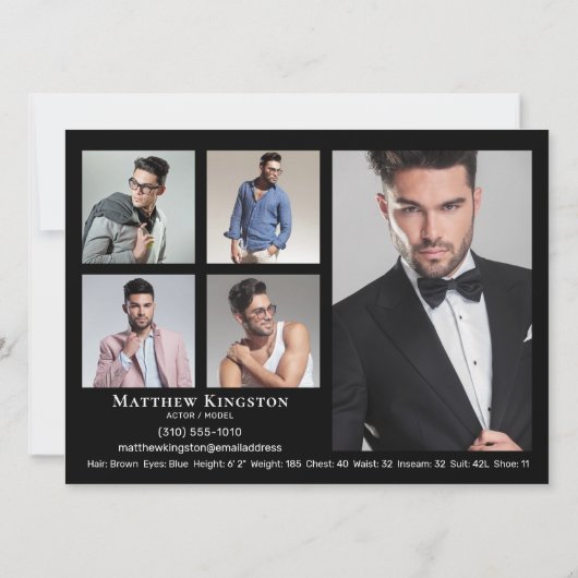 Actor Model 6 Foto Zed Kaart Sjabloon Zwart (Achterkant)