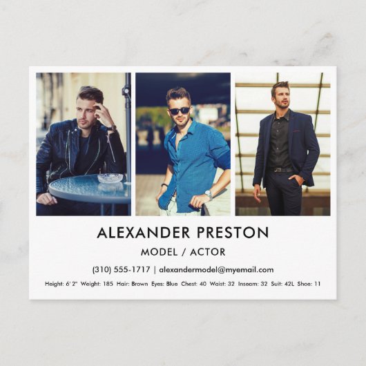 Actor Model Comp/Zed Card 3 Photo White Briefkaart (Voorkant)