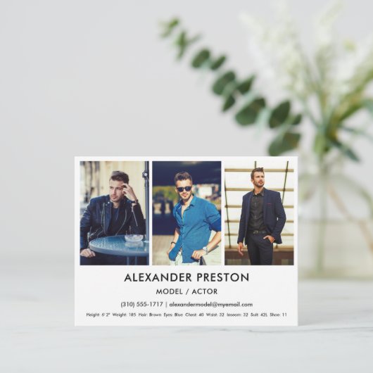 Actor Model Comp/Zed Card 3 Photo White Briefkaart (Staand voorkant)