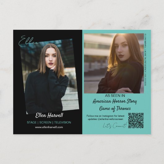 Actor Model Composiet 3 Foto Promo Kaart Briefkaar (Achterkant)