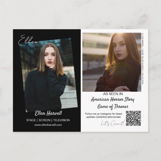 Actor Model Composite 3 Photo Promo Card Postcard Briefkaart (Achterkant)