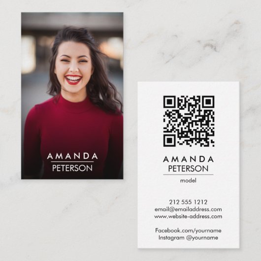 Actor Modellen danser Foto QR CODE Visitekaartje (Voorkant / Achterkant)