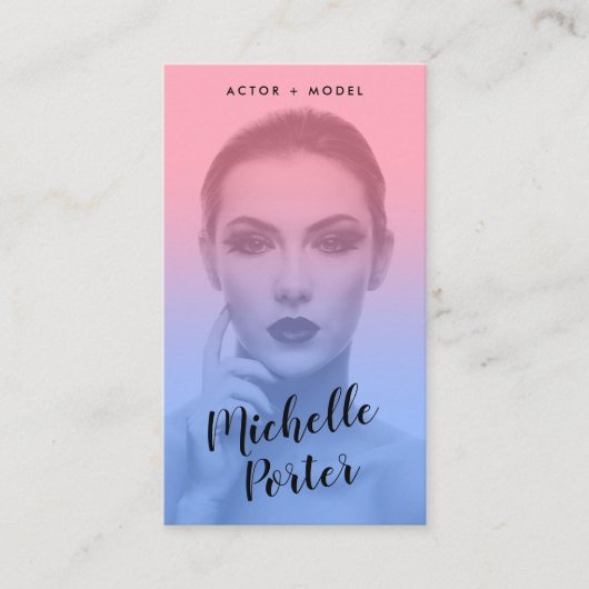 Actor modellen headshot foto blauw roze verloop visitekaartje (Voorkant)