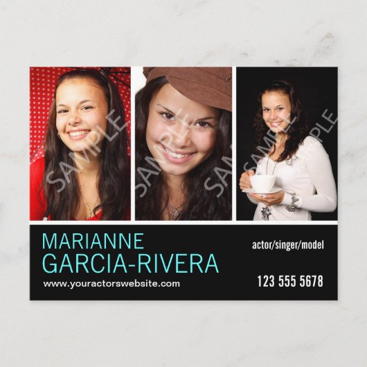 Actor Triple Headshot Stats Briefkaart (Voorkant)