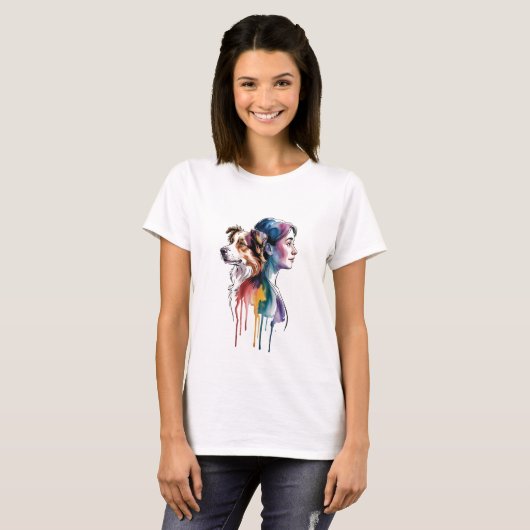 Acuarela Canina Border Collie - Femenina T-shirt (Voorkant volledig)