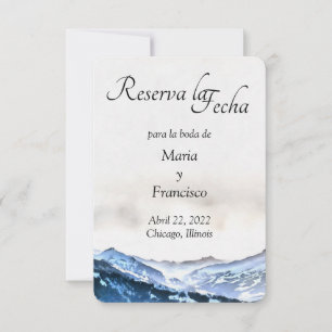 Acuarela de Montaña Brumosa Azul Reserva la Fecha Save The Date