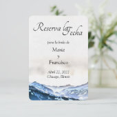 Acuarela de Montaña Brumosa Azul Reserva la Fecha Save The Date (Staand voorkant)