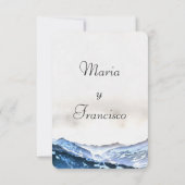 Acuarela de Montaña Brumosa Azul Reserva la Fecha Save The Date (Achterkant)