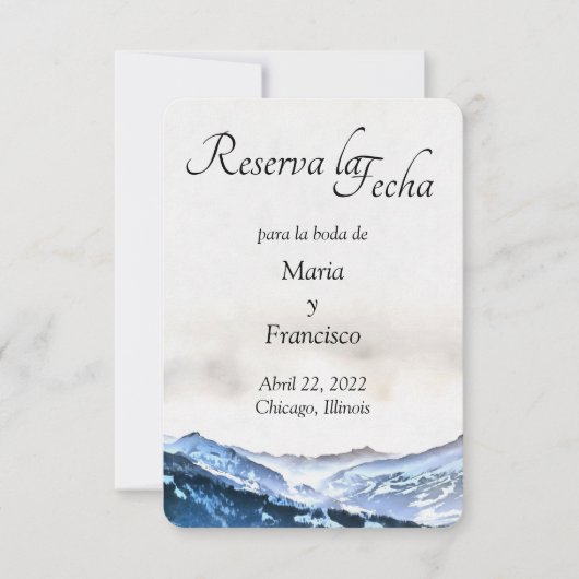 Acuarela de Montaña Brumosa Azul Reserva la Fecha Save The Date (Voorkant)