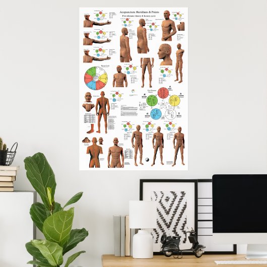 Acupunctie Meridian Points en Pathways Poster (Thuiskantoor)