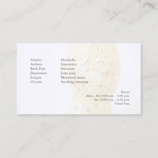 Acupunctiegezicht Visitekaartje (Achterkant)